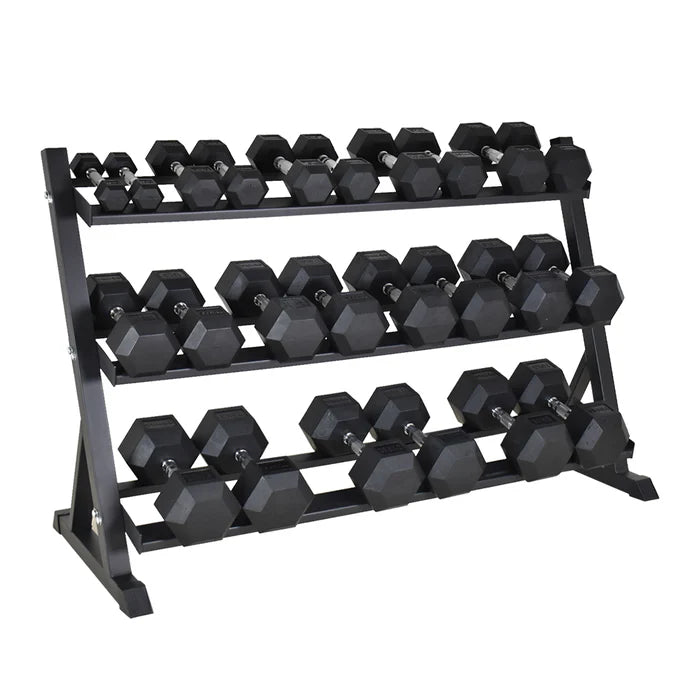 Hill Icon Rubber Hex Dumbbell Set 2.5kg - 30kg with Rack