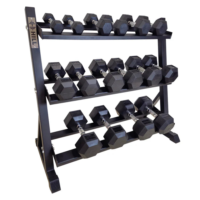 Hill Icon Rubber Hex Dumbbell Set 2.5kg - 20kg with Rack